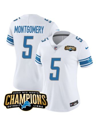 David Montgomery 5 Detroit Lions 2023 NFC North Champions Patch Women Game Jersey - White