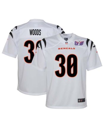 Ickey Woods 30 Cincinnati Bengals Super Bowl LVIII YOUTH Away Limited Jersey - White