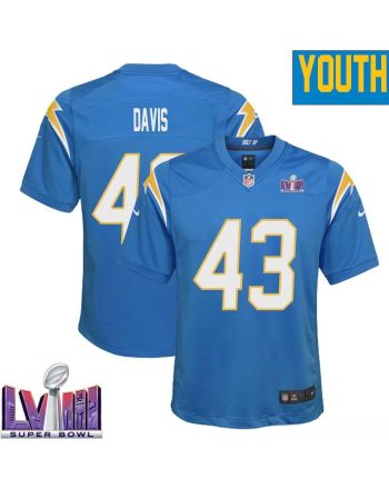 Michael Davis 43 Los Angeles Chargers Super Bowl LVIII YOUTH Home Game Jersey - Powder Blue