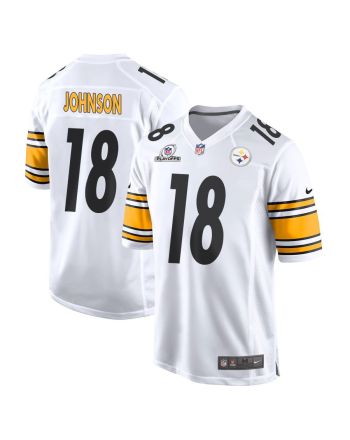 Diontae Johnson 18 Pittsburgh Steelers 2023 Playoffs Patch Game Men Jersey - White