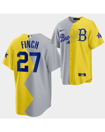 2022-23 All-Star Celebrity Softball Game Brooklyn Dodgers Jennie Finch 27 Gray Yellow Jersey