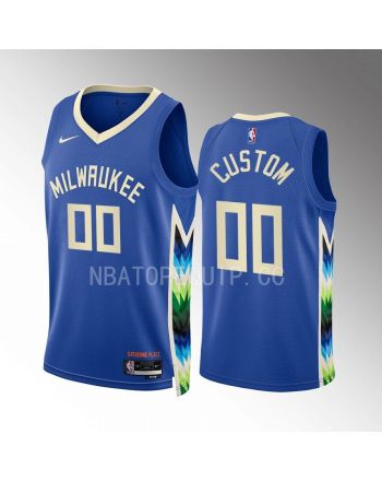 Custom 00 2022-23 Milwaukee Bucks Blue City Edition Jersey Swingman