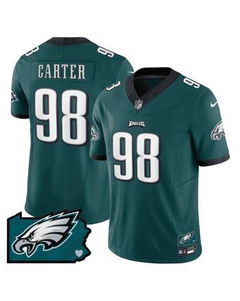 Jalen Carter 98 Philadelphia Eagles Pennsylvania State Map Patch Game Men Jersey - Midnight Green