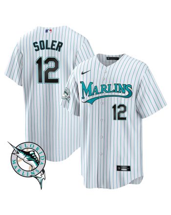 Jorge Soler 12 Miami Marlins Throwback Cool Base Men Jersey - White