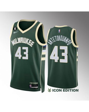 Thanasis Antetokounmpo 43 Milwaukee Bucks Green Jersey 2022-23 Icon Edition NO.6 Patch