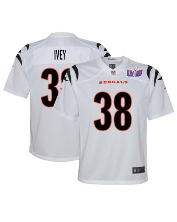 DJ Ivey 38 Cincinnati Bengals Super Bowl LVIII YOUTH Away Limited Jersey - White