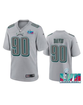 Jordan Davis 90 Philadelphia Eagles Super Bowl LVII Patch Atmosphere Fashion Game Jersey - Gray