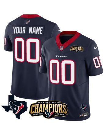 Houston Texans 2023 AFC South Champions Patch Game Custom Men Jersey - Navy