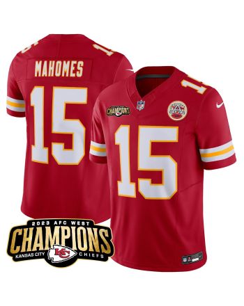 Patrick Mahomes 15 Kansas City Chiefs 2023 AFC West Champions Patch Game Men Jersey - Red