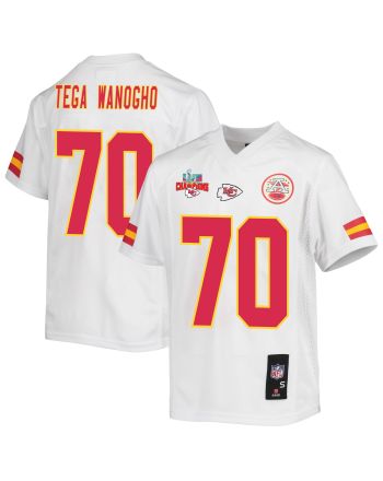 Prince Tega Wanogho 70 Kansas City Chiefs Super Bowl LVII Champions 3 Stars Youth Game Jersey - White