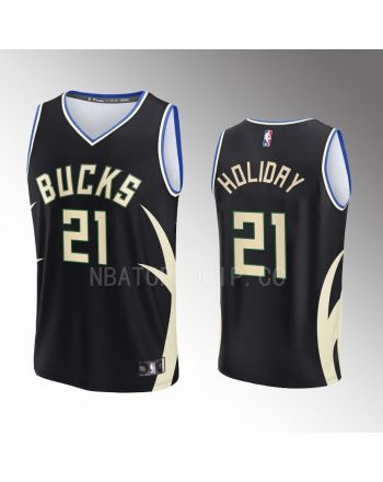 Milwaukee Bucks 21 Jrue Holiday Statement Edition Men Jersey 2022-23 Fast Break Black