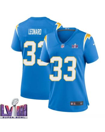 Deane Leonard 33 Los Angeles Chargers Super Bowl LVIII Women Home Game Jersey - Powder Blue