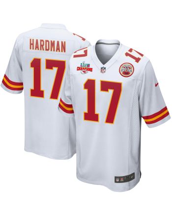 Mecole Hardman 17 Kansas City Chiefs Super Bowl LVII Champions 3 Stars Men Game Jersey - White