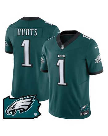 Jalen Hurts 1 Philadelphia Eagles Pennsylvania State Map Patch Game Men Jersey - Midnight Green