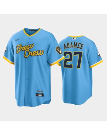 Men's Milwaukee Brewers 27 Willy Adames 2022-23 City Connect Powder Blue Jersey