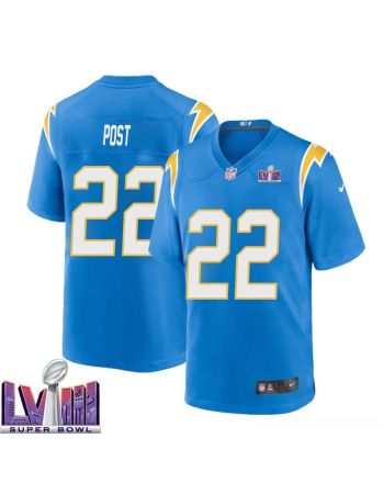 Dickie Post 22 Los Angeles Chargers Super Bowl LVIII Men Home Game Jersey - Powder Blue