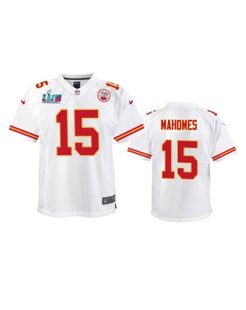 Patrick Mahomes 15 Kansas City Chiefs Super Bowl LVII Game Jersey - Youth White