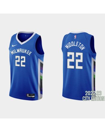 Milwaukee Bucks 22 Khris Middleton 2022-23 City Edition Blue Men Jersey