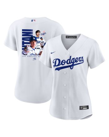 Shohei Ohtani 17 Los Angeles Dodgers Signed Name 2023 Home Women Jersey - White