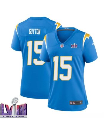 Jalen Guyton 15 Los Angeles Chargers Super Bowl LVIII Women Home Game Jersey - Powder Blue