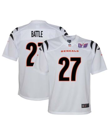 Jordan Battle 27 Cincinnati Bengals Super Bowl LVIII YOUTH Away Limited Jersey - White