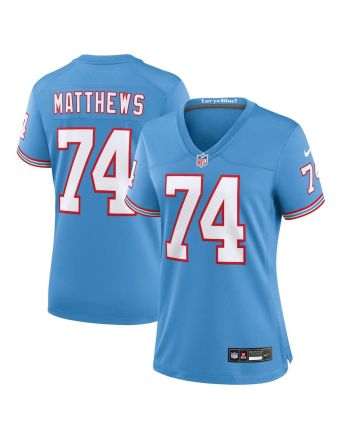 Bruce Matthews 74 Tennessee Titans Oilers Throwback Alternate Game Women Jersey - Light Blue