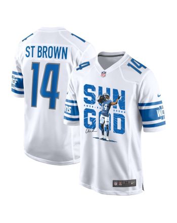 Amon-Ra St. Brown 14 Detroit Lions Signed Scratch Sun God Game Men Jersey - White