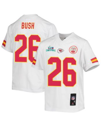 Deon Bush 26 Kansas City Chiefs Super Bowl LVII Champions Youth Game Jersey - White