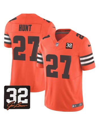 Kareem Hunt 27 Cleveland Browns Jim Brown Memorial Patch Game Men Jersey - Orange