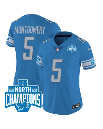 David Montgomery 5 Detroit Lions 2023 NFC North Division Champions Patch Women Game Jersey - Blue