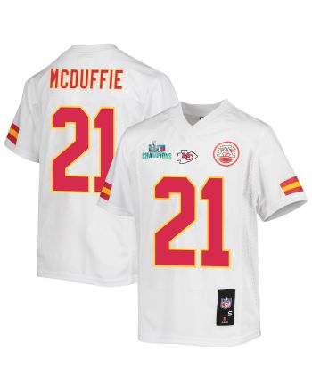 Trent McDuffie 21 Kansas City Chiefs Super Bowl LVII Champions Youth Game Jersey - White