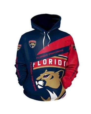 Lastest Florida Panthers Logo Team On Navy/Red Pattern Printed Pullover Hoodie