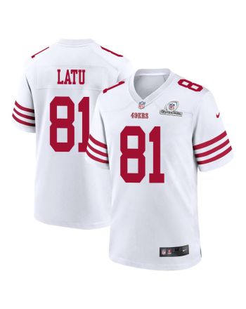 Cameron Latu 81 San Francisco 49ers 2024 Divisional Patch Game Men Jersey - White