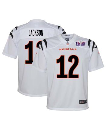 Shedrick Jackson 12 Cincinnati Bengals Super Bowl LVIII YOUTH Away Limited Jersey - White