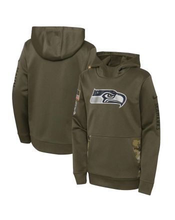 Seattle Seahawks Youth 2022 Salute To Service Performance Pullover Hoodie - Olive