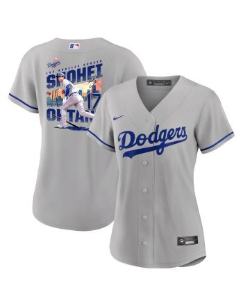 Shohei Ohtani 17 Los Angeles Dodgers Signed Homerun 2023 Road Women Jersey - Gray