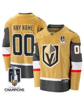 Vegas Golden Knights 2023 Stanley Cup Champions Patch Custom 00 Home Breakaway Jersey - Gold