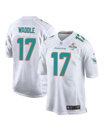 Jaylen Waddle 17 Miami Dolphins 2023 Playoffs Patch Game Men Jersey - White