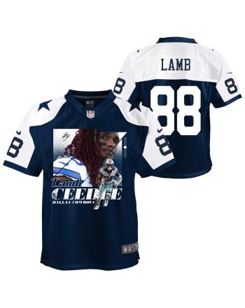 CeeDee Lamb 88 Dallas Cowboys Signed Glass Alternate Game YOUTH Jersey - Navy