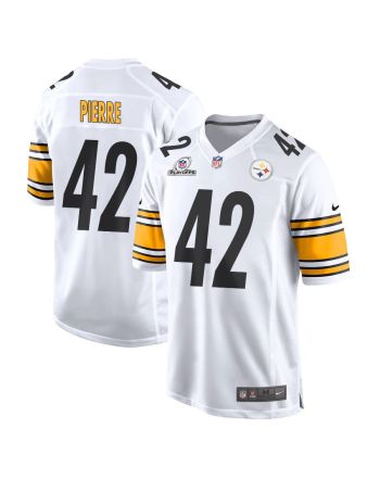 James Pierre 42 Pittsburgh Steelers 2023 Playoffs Patch Game Men Jersey - White