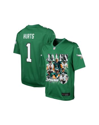 Jalen Hurts 1 Philadelphia Eagles Go Directly To Jalen Game YOUTH Jersey - Kelly Green