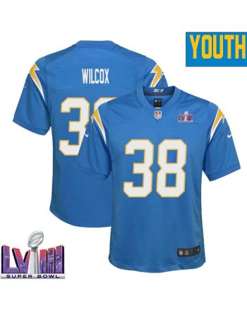 Chris Wilcox 38 Los Angeles Chargers Super Bowl LVIII YOUTH Home Game Jersey - Powder Blue