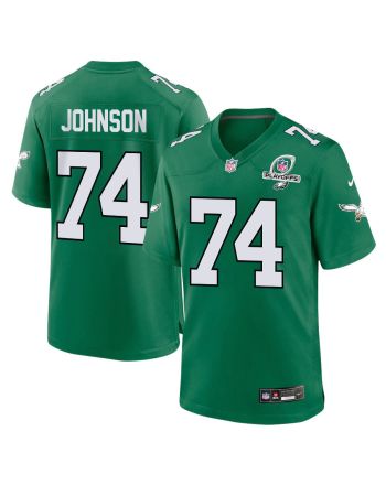 Fred Johnson 74 Philadelphia Eagles 2023 Playoffs Patch Alternate Game Men Jersey - Kelly Green