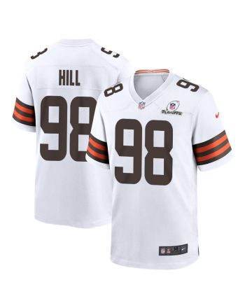 Trysten Hill 98 Cleveland Browns 2023 Playoffs Patch Game Men Jersey - White