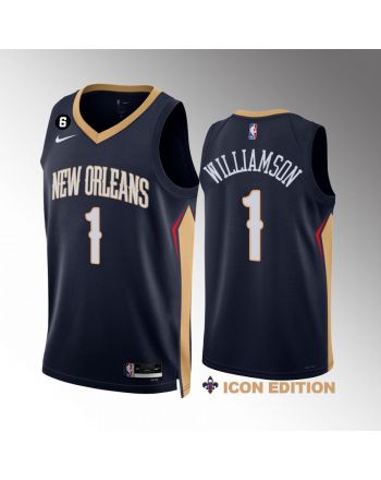 Zion Williamson 1 New Orleans Pelicans Navy Jersey 2022-23 Icon Edition NO.6 Patch