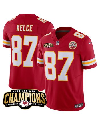 Travis Kelce 87 Kansas City Chiefs 2023 AFC West Champions Patch Game Men Jersey - Red