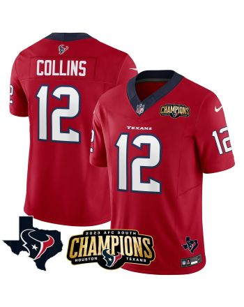 Nico Collins 12 Houston Texans 2023 AFC South Champions Patch Game Men Jersey - Red