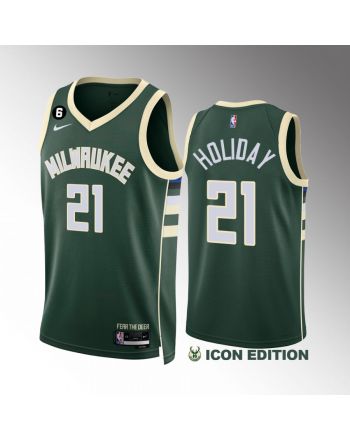 Jrue Holiday 21 Milwaukee Bucks Green Jersey 2022-23 Icon Edition NO.6 Patch