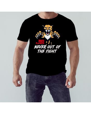 Florida Panthers 2023 Playoffs Yellow Never Out Of The Fight T-Shirt- Black