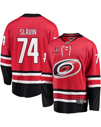 Jaccob Slavin 74 Carolina Hurricanes Stanley Cup 2023 Playoffs Patch Home Breakaway Men Jersey - Red